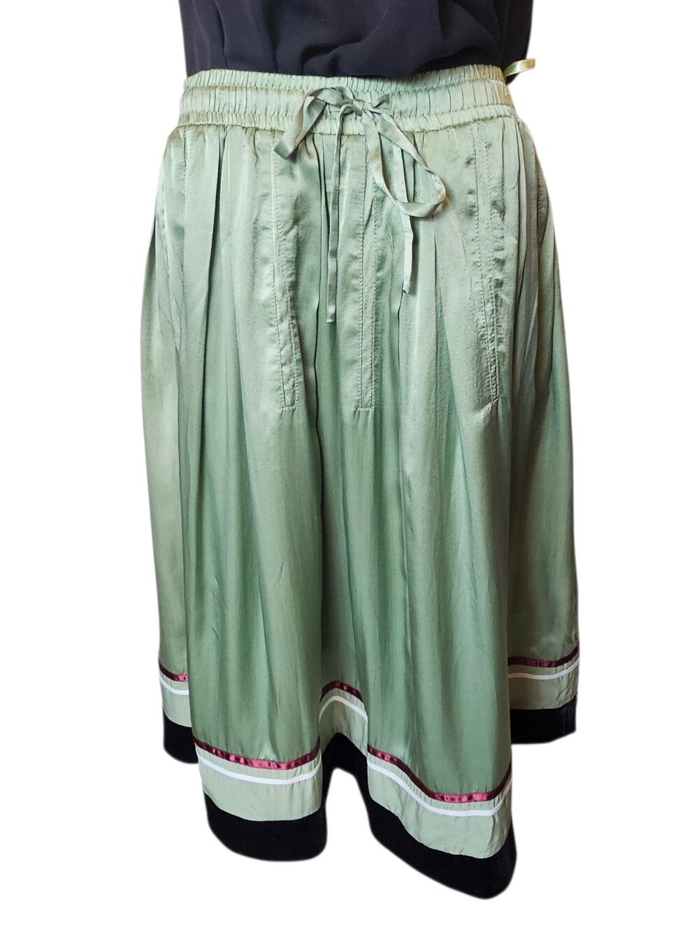 Chloé Archival Midi Silk Skirt Green Luxury Designer Boho French Y2K Lightweight